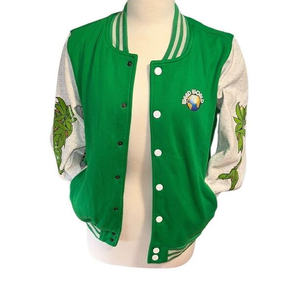 Weed world Varsity Jacket button up jacket women’s size Med “pothead” smoke pot - Picture 1 of 10